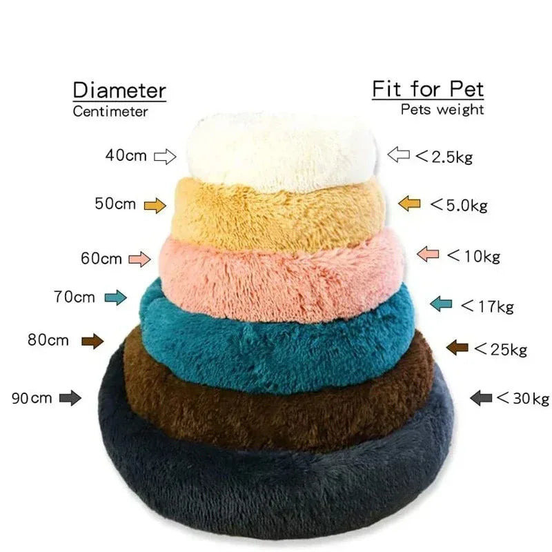 Round Plush Dog & Cat Bed – Warm Washable Pet Sofa for Winter