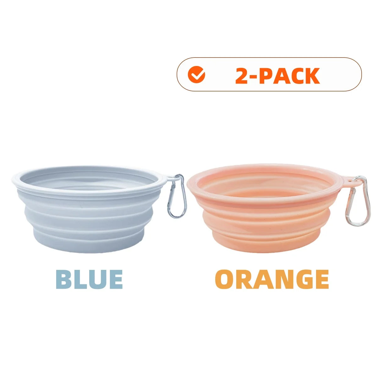 2PCS Collapsible Pet Bowls – Portable Silicone Food & Water Dishes with Carabiner