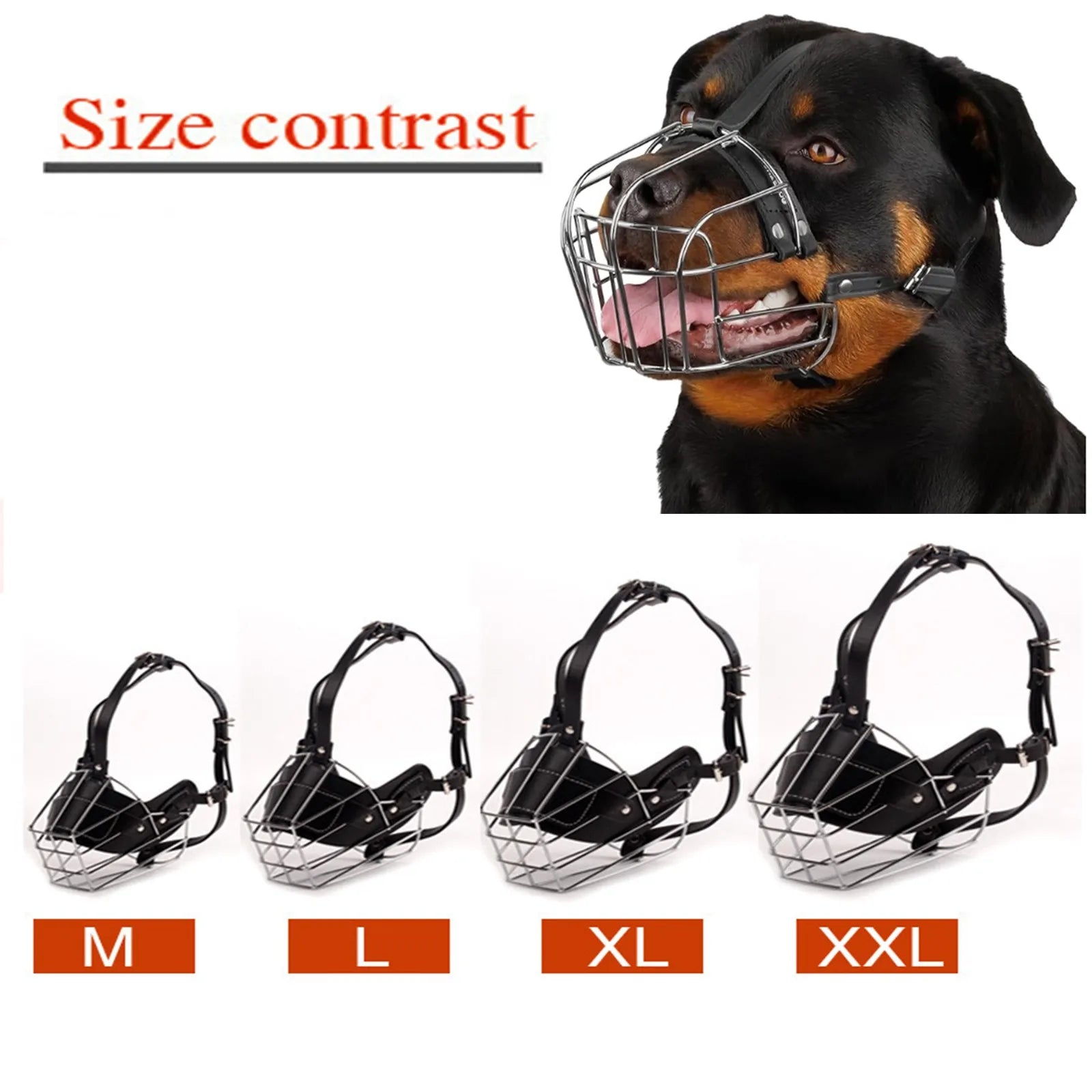 Adjustable Dog Muzzle – PVC/Metal Basket with Leather Straps for Large Breeds