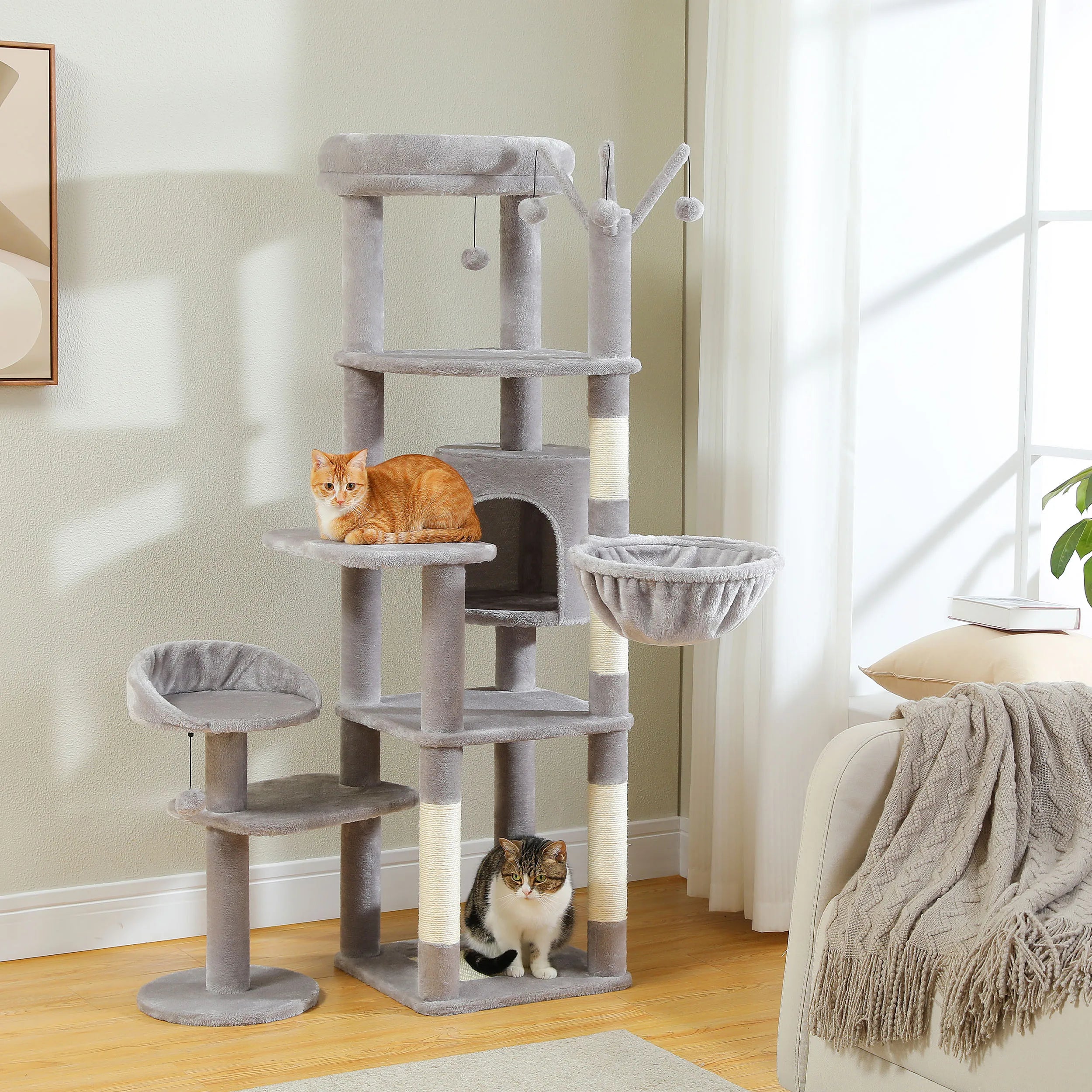 Large Indoor Cat Tree with XL Hammock & Scratching Posts