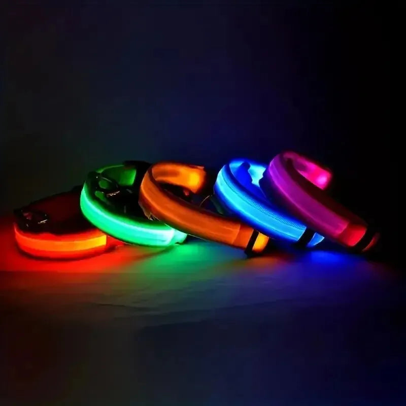 LED Glow-in-the-Dark Dog Collar & Leash – Night Safety Nylon Set