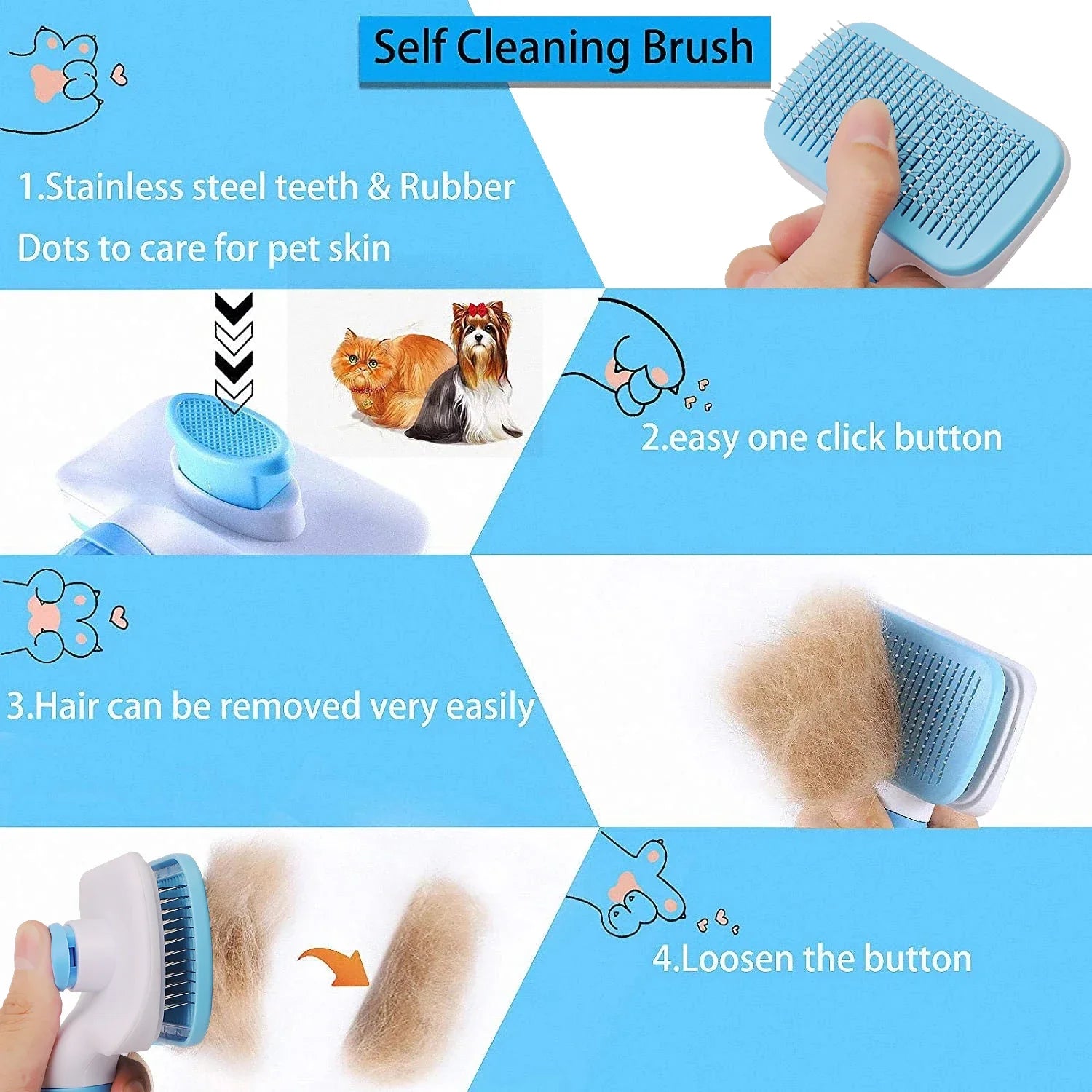Pet Hair Remover Brush – Grooming Comb for Long-Haired Dogs & Cats