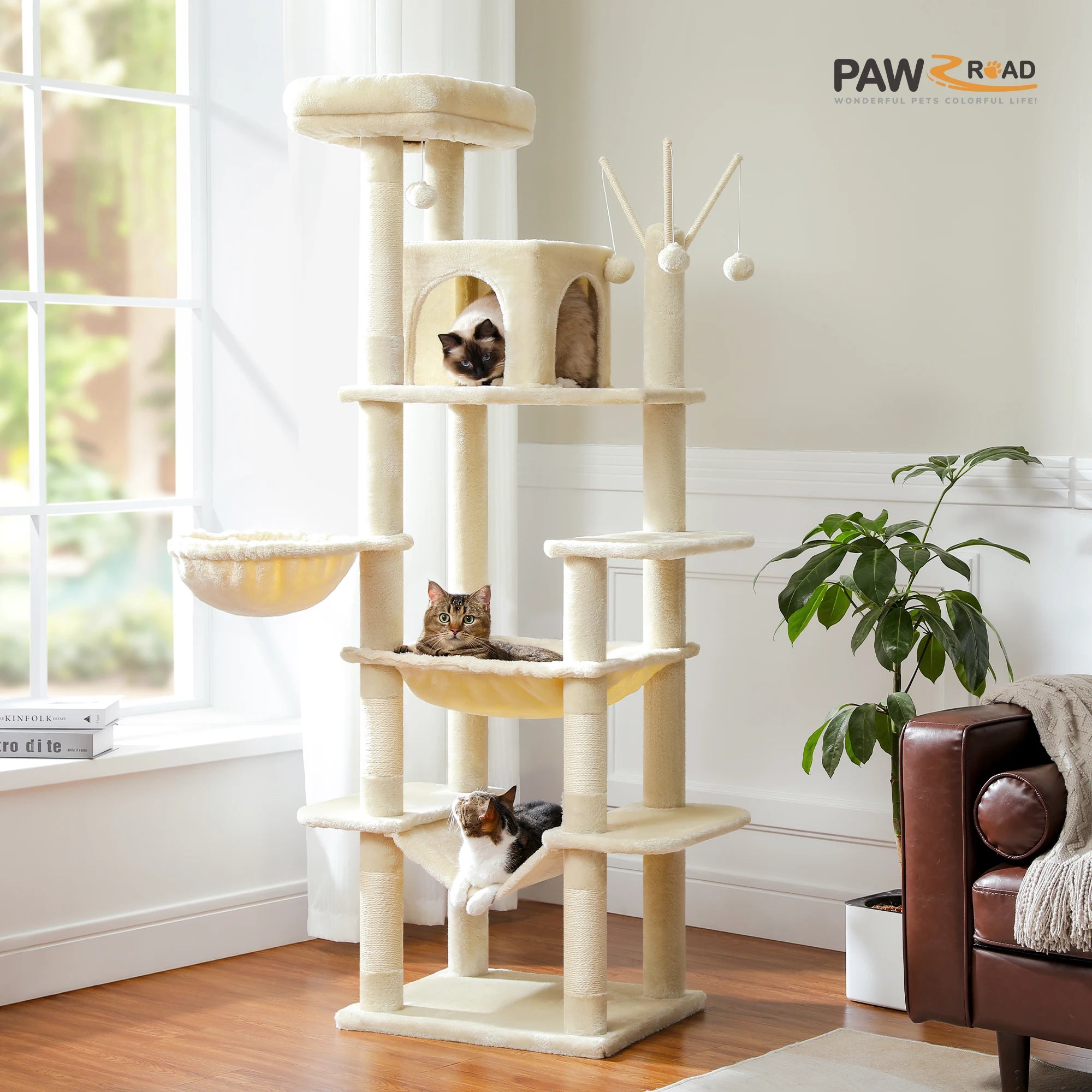 Large Indoor Cat Tree with XL Hammock & Scratching Posts