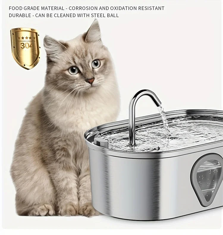 3.5L Stainless Steel Automatic Cat Water Fountain with LED Light