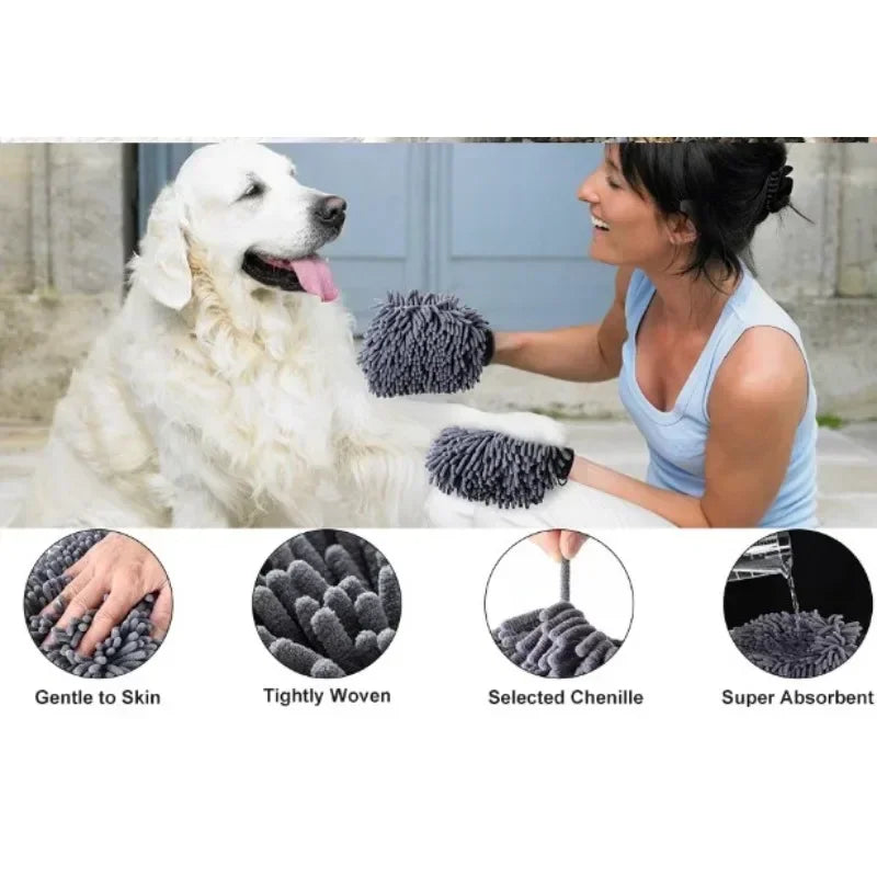 Double-Sided Pet Grooming Glove – Quick-Dry Microfiber Paw Towel Mitt for Dogs