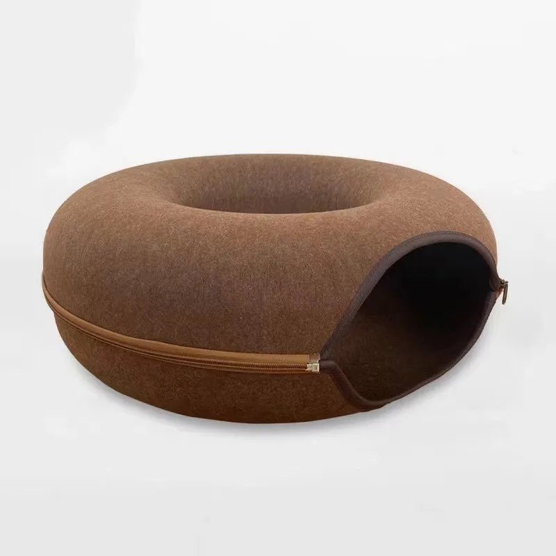 Donut Cat Tunnel Bed – Felt Cat House & Interactive Toy for Kittens