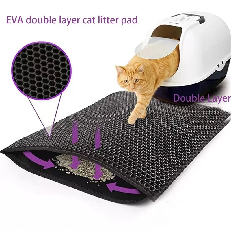 Waterproof Double-Layer Cat Litter Mat – Non-Slip, Washable Pad with Bonus Gift