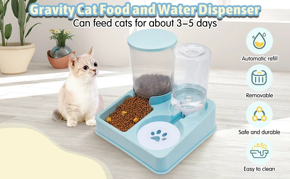 2-in-1 Automatic Cat Feeder & Water Dispenser – Tilted Gravity Pet Feeding Set
