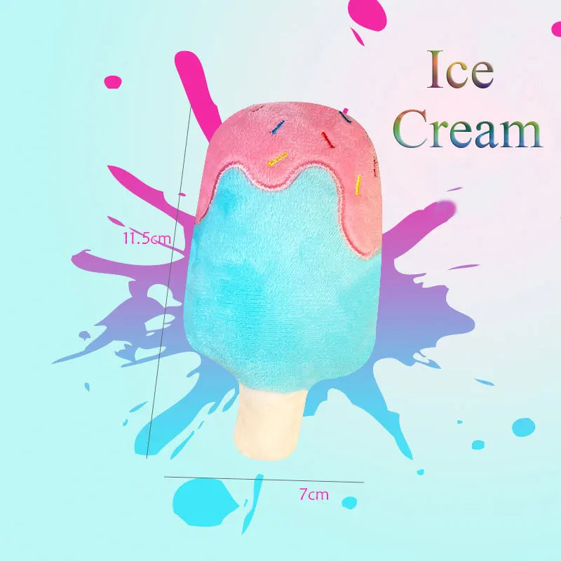 Plush Squeaky Dog Toys – Food-Shaped Chew Toys (Ice Cream, Fries, Hamburger)