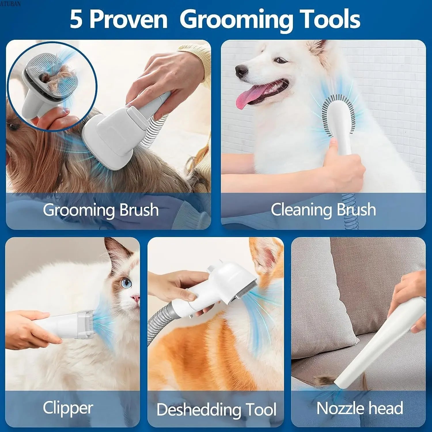 Dog Grooming Vacuum Kit with 2.3L Hair Collection & Pet Brush Tools
