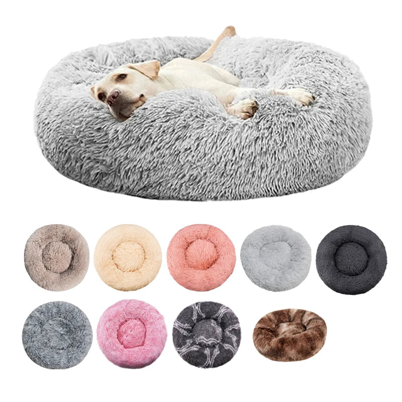 Round Plush Dog & Cat Bed – Warm Washable Pet Sofa for Winter