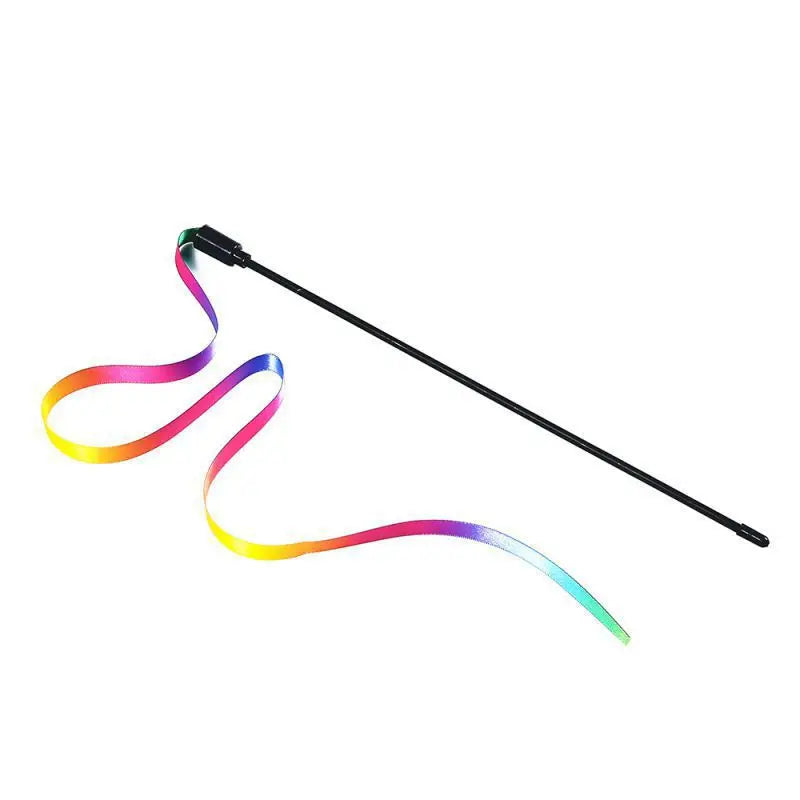 Rainbow Cat Teaser Wand – Interactive Toy with Colorful Strips for Playful Cats