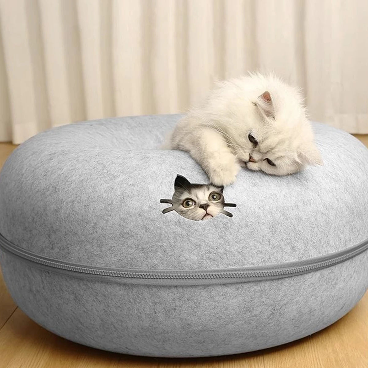 Felt Donut Cat Bed with Breather Hole & Hideaway Tunnel