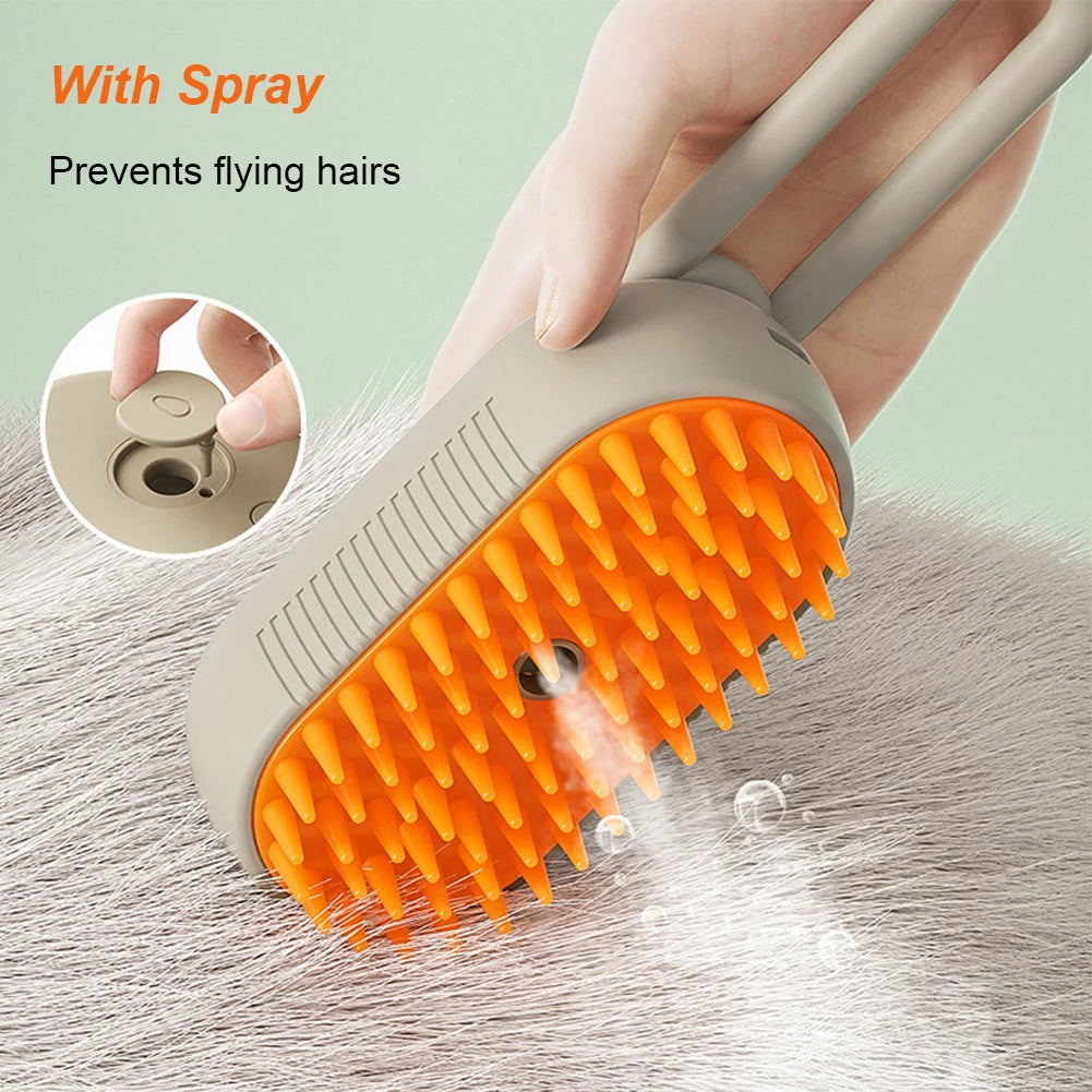 3-in-1 Electric Pet Steam Brush – Spray, Massage & Hair Removal Grooming Comb