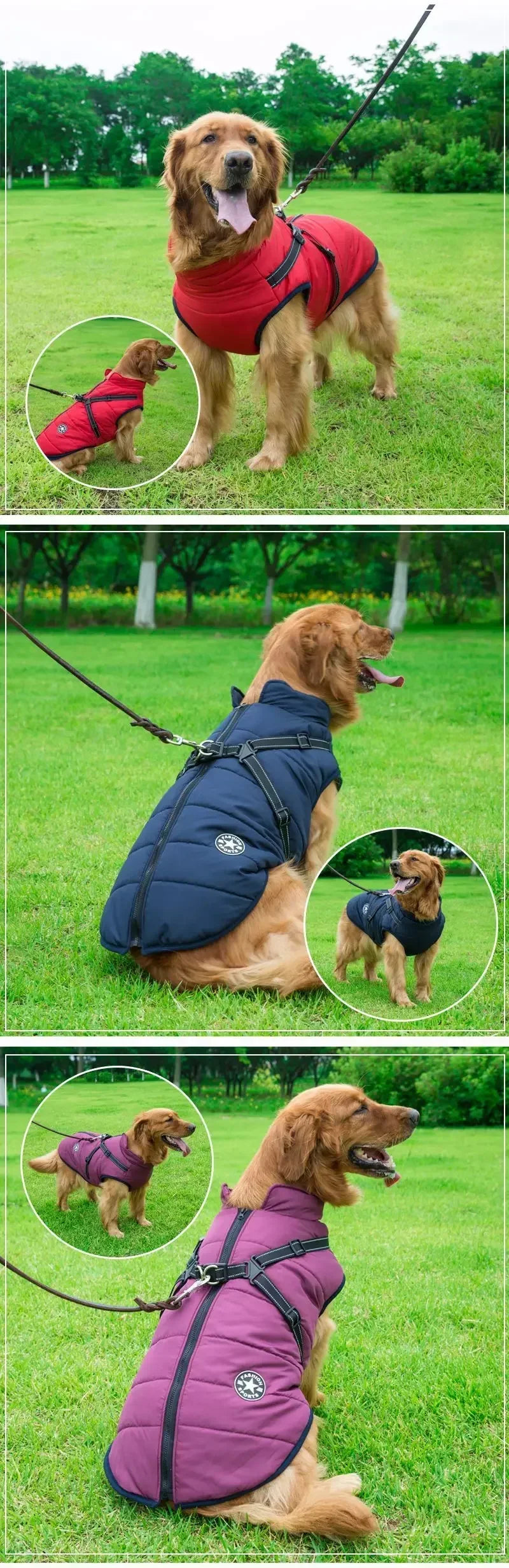 Winter Dog Jacket with Built-in Harness – Waterproof Warm Coat for Small & Large Dogs