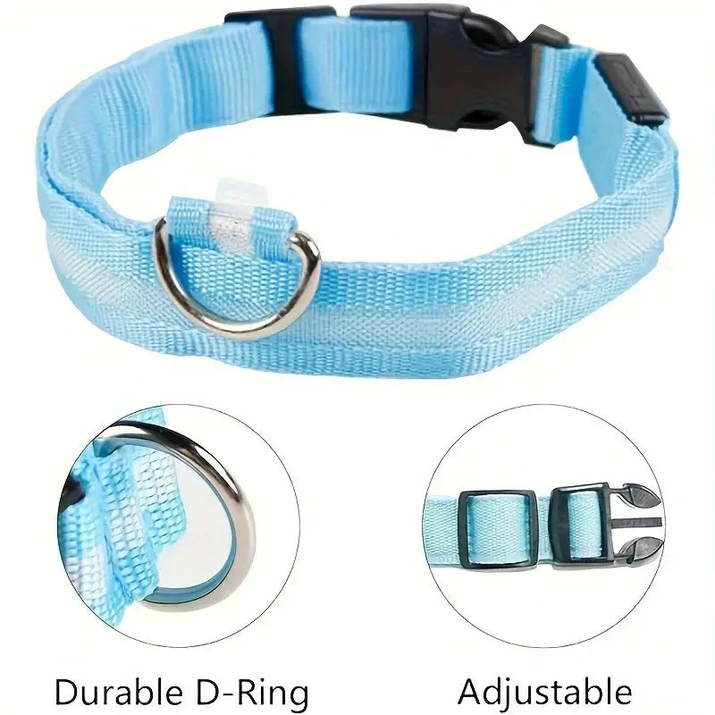 LED Glow-in-the-Dark Dog Collar & Leash – Night Safety Nylon Set