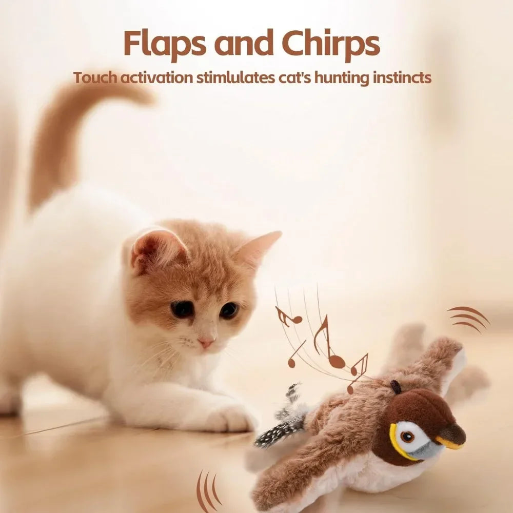 Rechargeable Flapping Bird Cat Toy – Touch-Activated Plush with Catnip