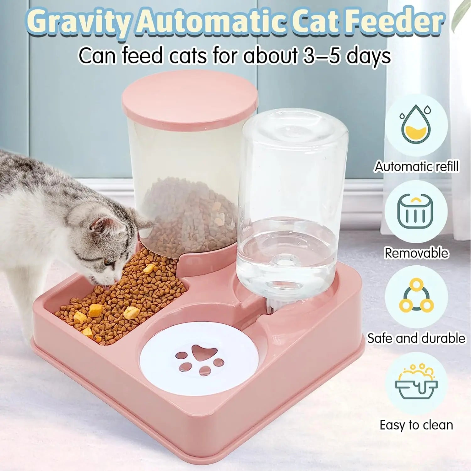 2-in-1 Automatic Cat Feeder & Water Dispenser – Tilted Gravity Pet Feeding Set