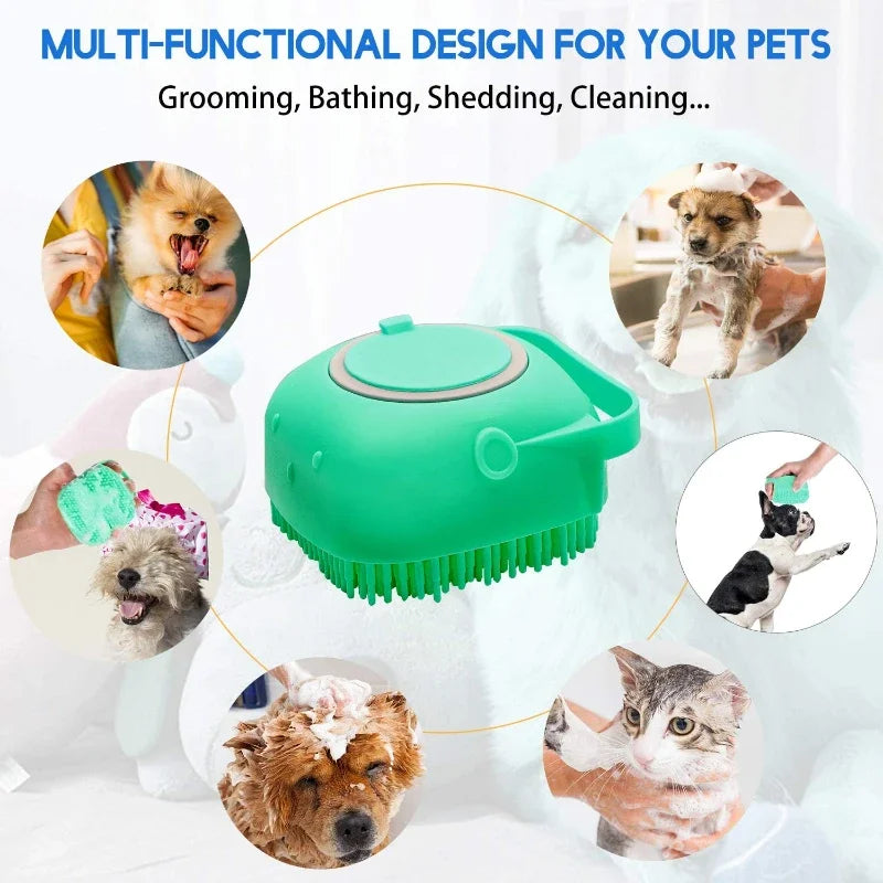 Pet Bath Shampoo Brush – Soft Silicone Grooming Scrubber for Dogs & Cats