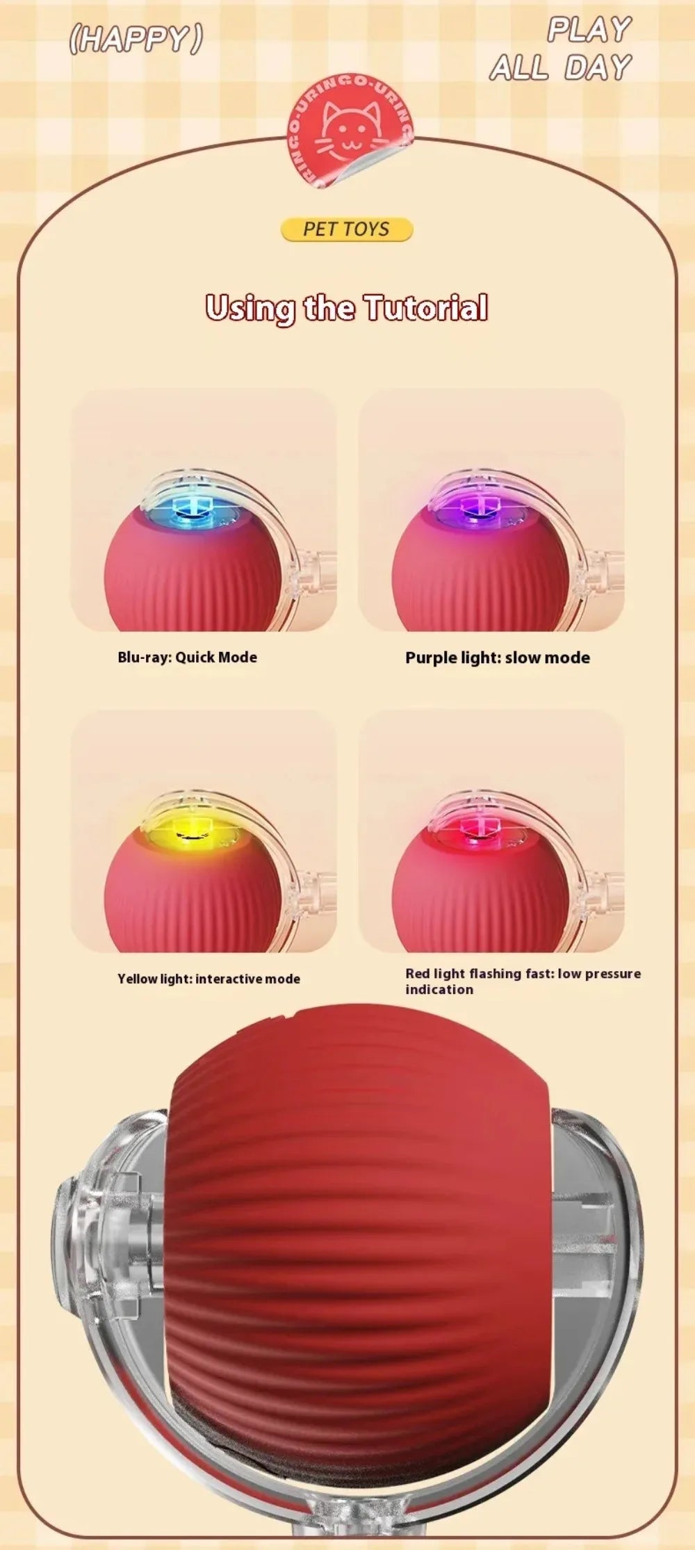 Rechargeable Smart Cat Ball Toy – Auto Rolling with Faux Tail, Imitates Mouse