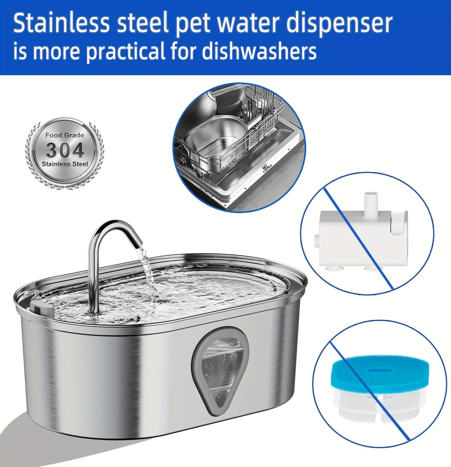 3.5L Stainless Steel Automatic Cat Water Fountain with LED Light