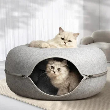 Felt Donut Cat Bed with Breather Hole & Hideaway Tunnel