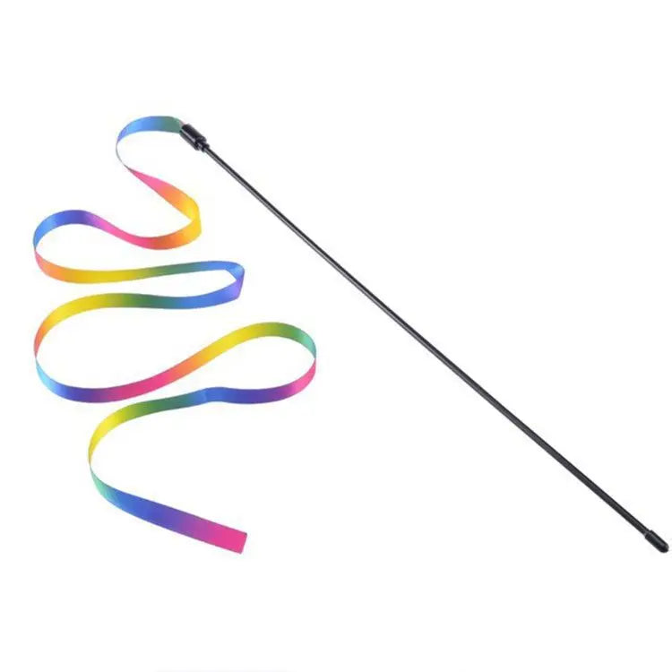 Rainbow Cat Teaser Wand – Interactive Toy with Colorful Strips for Playful Cats