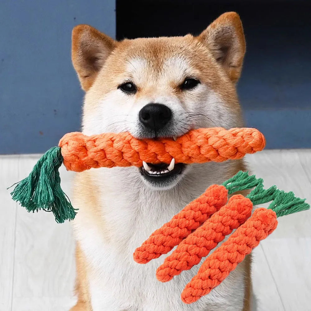 Carrot Rope Dog Chew Toy – Durable Cotton Molar Toy for All Dogs
