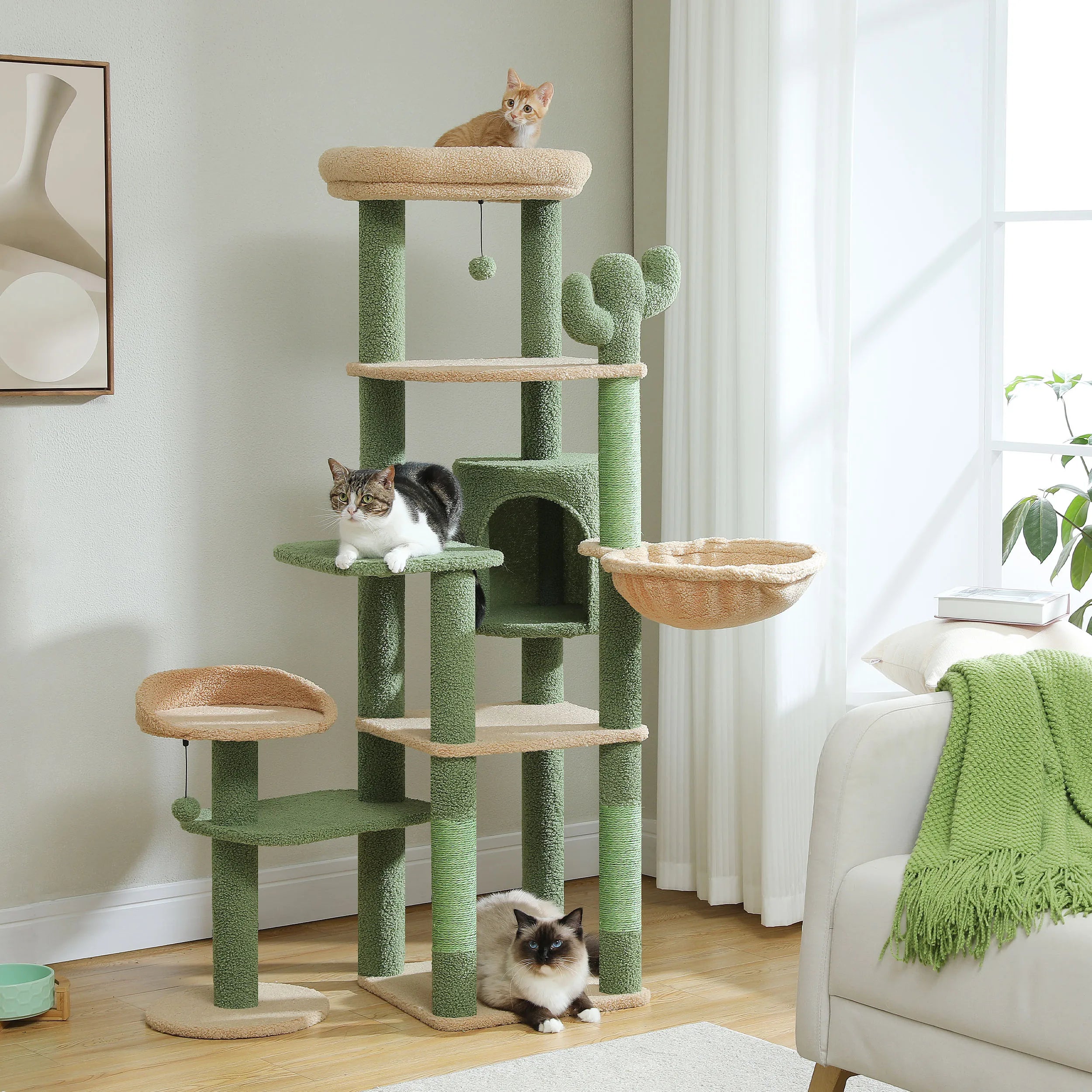 Large Indoor Cat Tree with XL Hammock & Scratching Posts